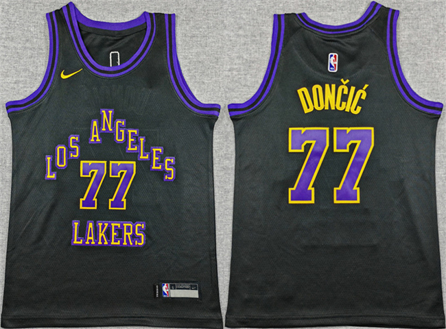 Youth Los Angeles Lakers #77 Luka Dončić Black 2025-26 City Edition Stitched Basketball Jersey